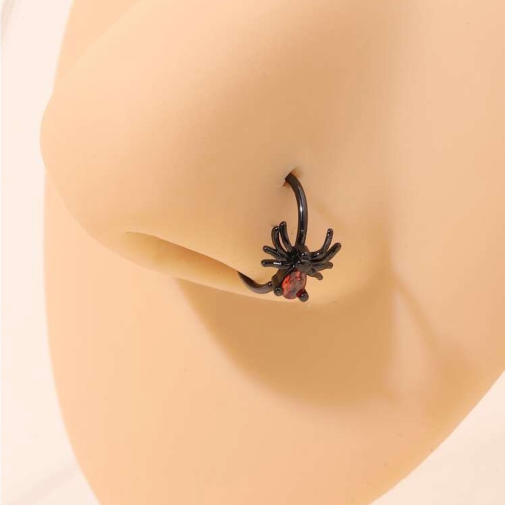 SHEIN Black and Red Spider Nose Ring and Skeleton Hand Earring